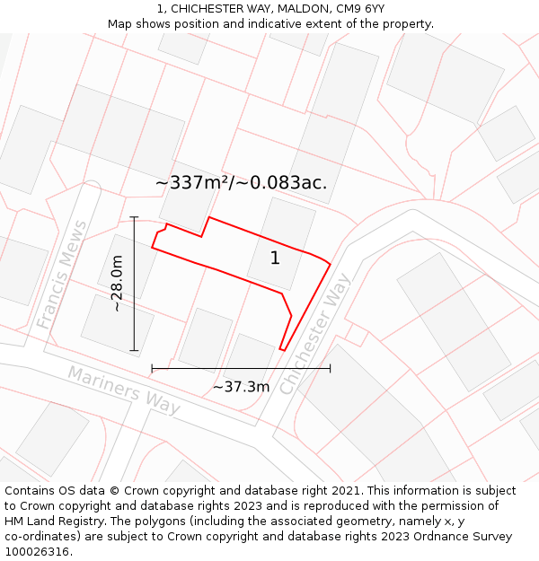 1, CHICHESTER WAY, MALDON, CM9 6YY: Plot and title map