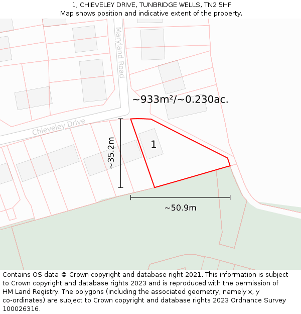 1, CHIEVELEY DRIVE, TUNBRIDGE WELLS, TN2 5HF: Plot and title map