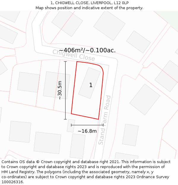 1, CHIGWELL CLOSE, LIVERPOOL, L12 0LP: Plot and title map