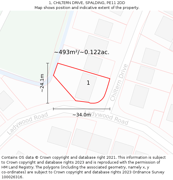 1, CHILTERN DRIVE, SPALDING, PE11 2DD: Plot and title map