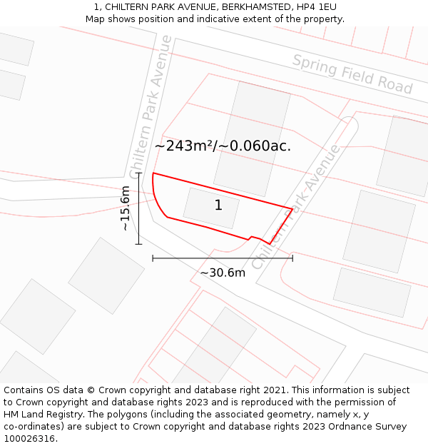 1, CHILTERN PARK AVENUE, BERKHAMSTED, HP4 1EU: Plot and title map