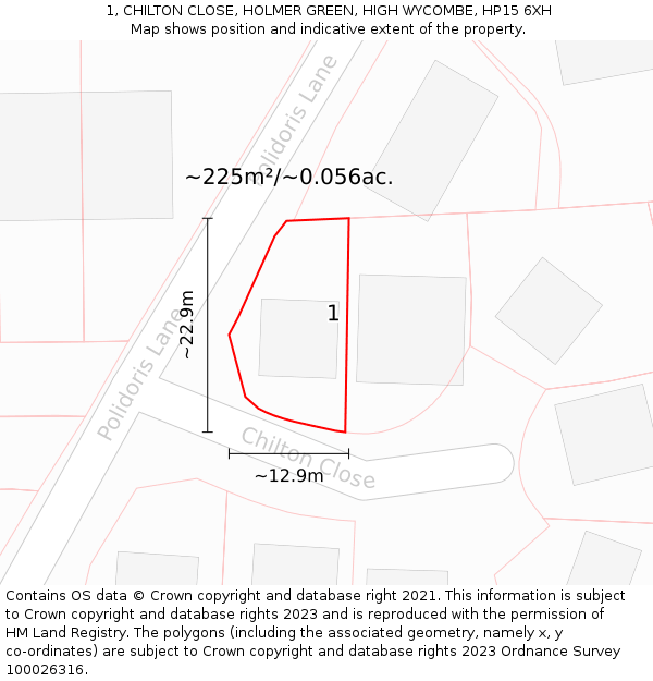 1, CHILTON CLOSE, HOLMER GREEN, HIGH WYCOMBE, HP15 6XH: Plot and title map