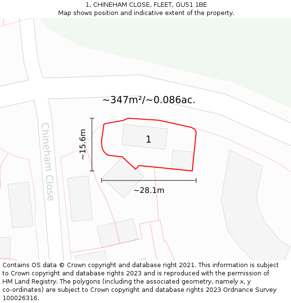 1, CHINEHAM CLOSE, FLEET, GU51 1BE: Plot and title map