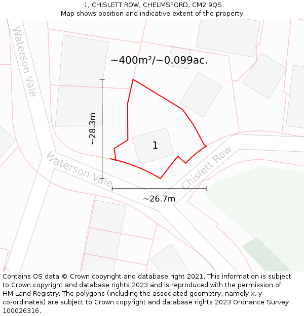1, CHISLETT ROW, CHELMSFORD, CM2 9QS: Plot and title map