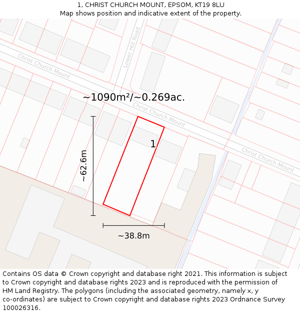 1, CHRIST CHURCH MOUNT, EPSOM, KT19 8LU: Plot and title map