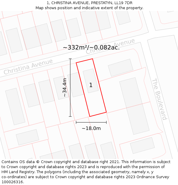 1, CHRISTINA AVENUE, PRESTATYN, LL19 7DR: Plot and title map