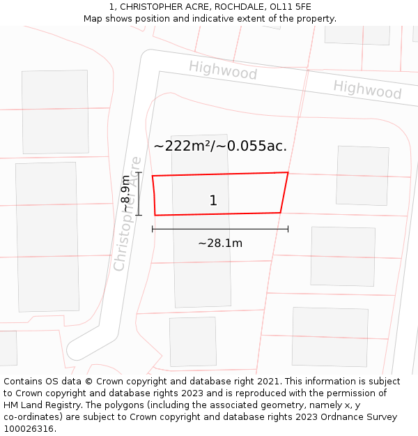 1, CHRISTOPHER ACRE, ROCHDALE, OL11 5FE: Plot and title map