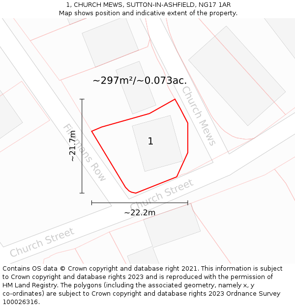 1, CHURCH MEWS, SUTTON-IN-ASHFIELD, NG17 1AR: Plot and title map