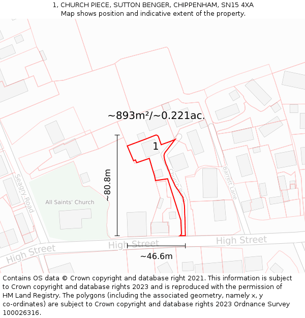 1, CHURCH PIECE, SUTTON BENGER, CHIPPENHAM, SN15 4XA: Plot and title map