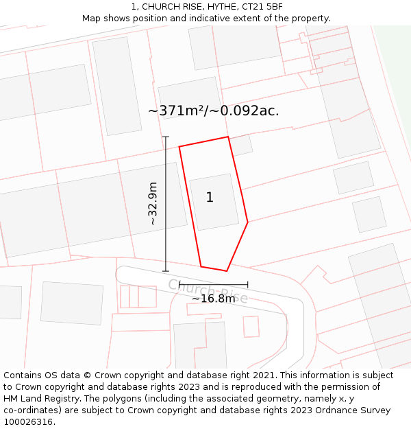 1, CHURCH RISE, HYTHE, CT21 5BF: Plot and title map