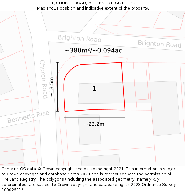 1, CHURCH ROAD, ALDERSHOT, GU11 3PR: Plot and title map