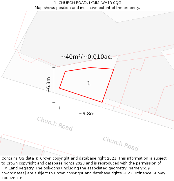 1, CHURCH ROAD, LYMM, WA13 0QG: Plot and title map