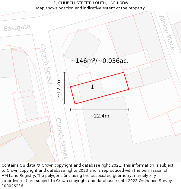 1, CHURCH STREET, LOUTH, LN11 9BW: Plot and title map