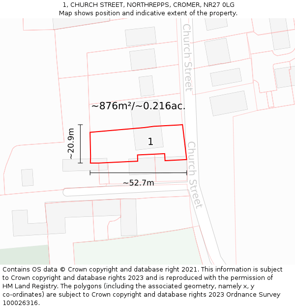 1, CHURCH STREET, NORTHREPPS, CROMER, NR27 0LG: Plot and title map