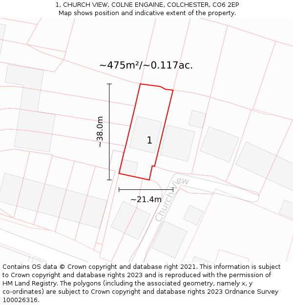 1, CHURCH VIEW, COLNE ENGAINE, COLCHESTER, CO6 2EP: Plot and title map