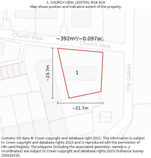 1, CHURCH VIEW, LEISTON, IP16 4UX: Plot and title map