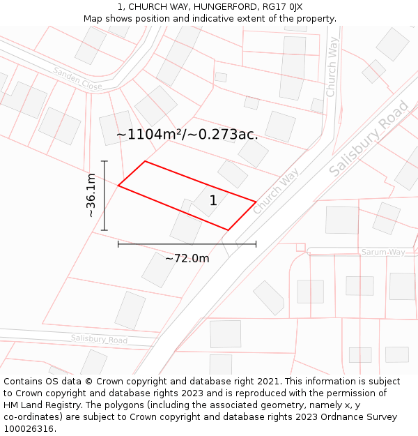 1, CHURCH WAY, HUNGERFORD, RG17 0JX: Plot and title map