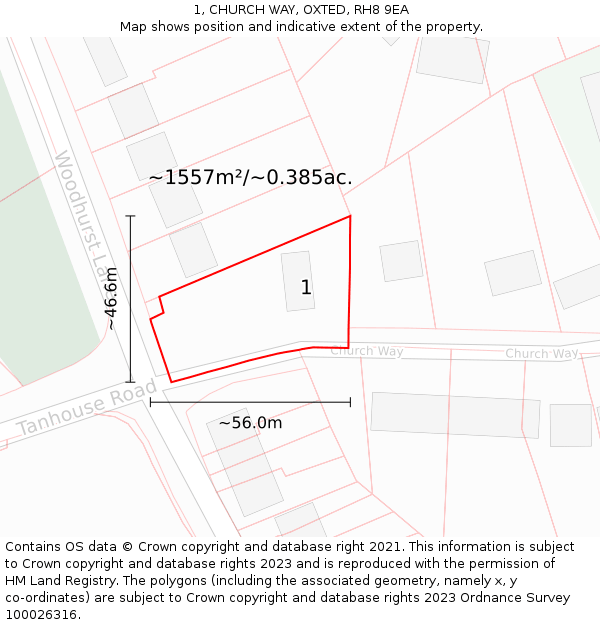1, CHURCH WAY, OXTED, RH8 9EA: Plot and title map