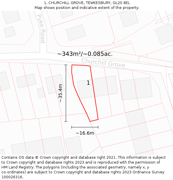 1, CHURCHILL GROVE, TEWKESBURY, GL20 8EL: Plot and title map