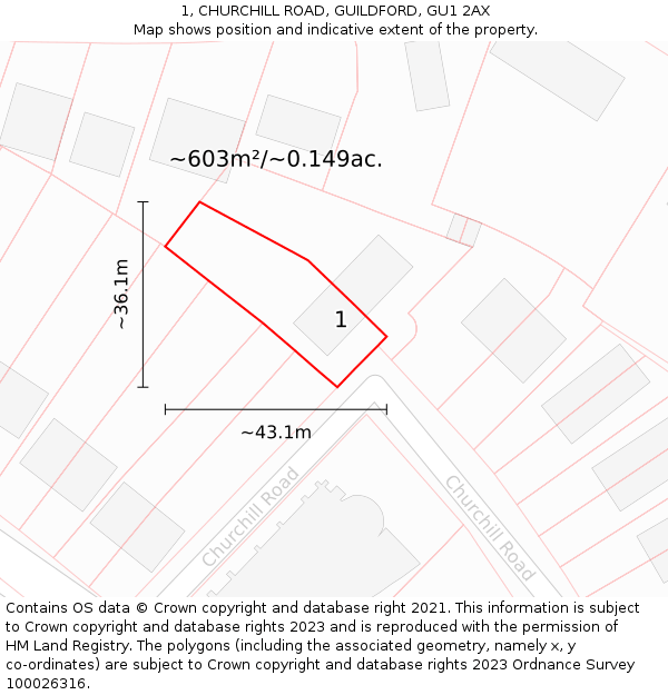 1, CHURCHILL ROAD, GUILDFORD, GU1 2AX: Plot and title map