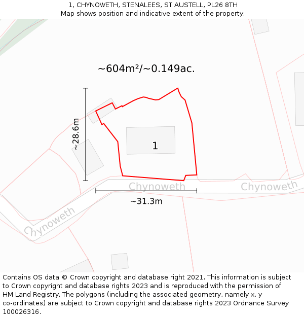 1, CHYNOWETH, STENALEES, ST AUSTELL, PL26 8TH: Plot and title map