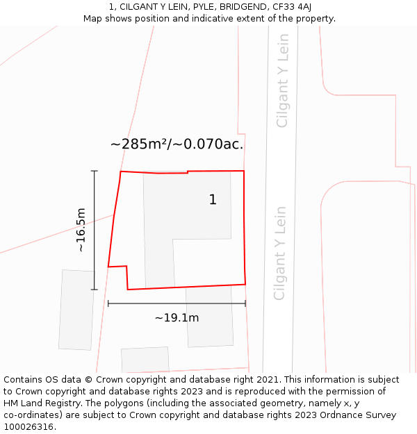 1, CILGANT Y LEIN, PYLE, BRIDGEND, CF33 4AJ: Plot and title map