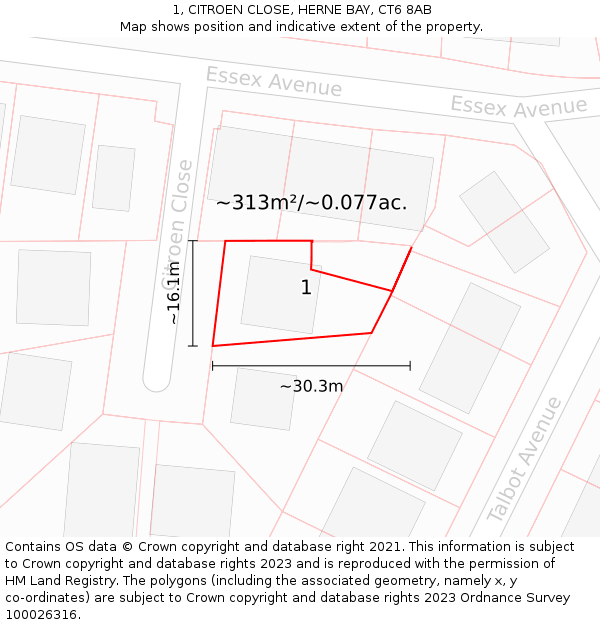 1, CITROEN CLOSE, HERNE BAY, CT6 8AB: Plot and title map