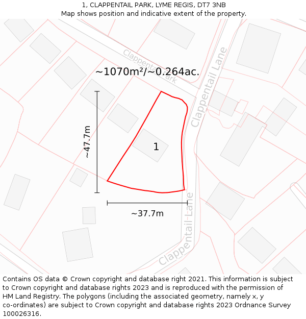 1, CLAPPENTAIL PARK, LYME REGIS, DT7 3NB: Plot and title map