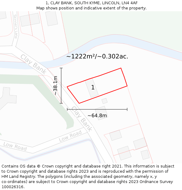 1, CLAY BANK, SOUTH KYME, LINCOLN, LN4 4AF: Plot and title map