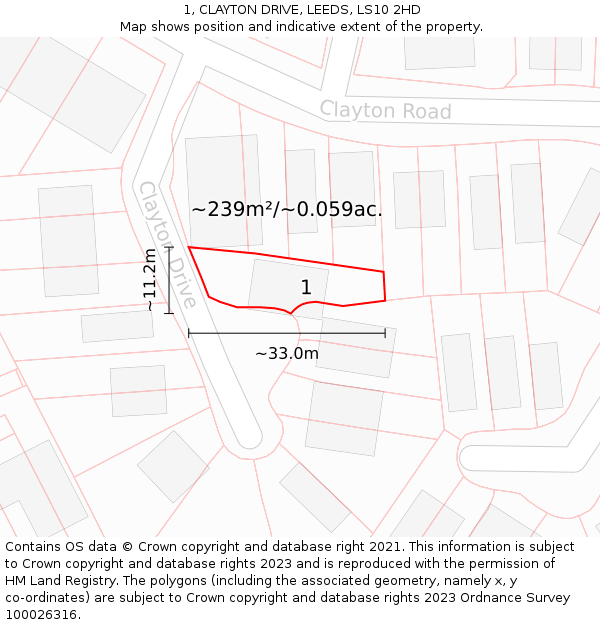 1, CLAYTON DRIVE, LEEDS, LS10 2HD: Plot and title map