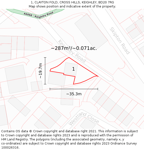 1, CLAYTON FOLD, CROSS HILLS, KEIGHLEY, BD20 7RG: Plot and title map