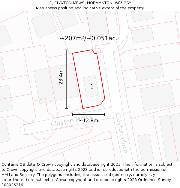 1, CLAYTON MEWS, NORMANTON, WF6 2SY: Plot and title map