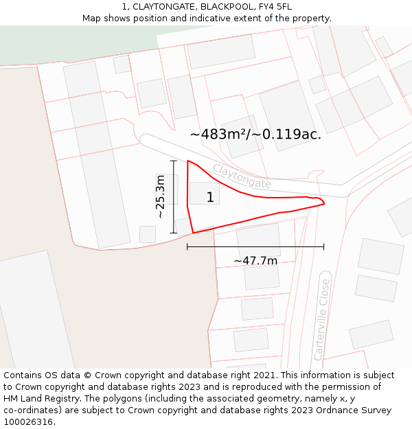 1, CLAYTONGATE, BLACKPOOL, FY4 5FL: Plot and title map