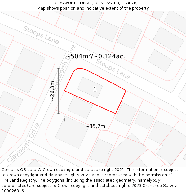 1, CLAYWORTH DRIVE, DONCASTER, DN4 7RJ: Plot and title map