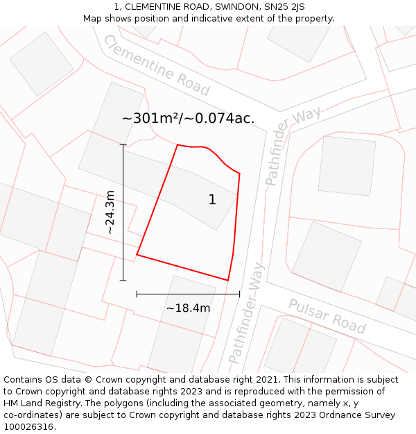 1, CLEMENTINE ROAD, SWINDON, SN25 2JS: Plot and title map