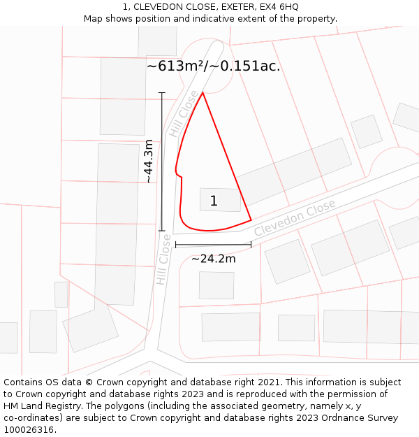 1, CLEVEDON CLOSE, EXETER, EX4 6HQ: Plot and title map