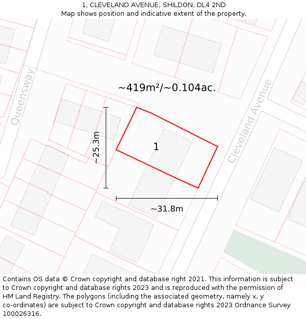 1, CLEVELAND AVENUE, SHILDON, DL4 2ND: Plot and title map
