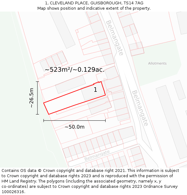 1, CLEVELAND PLACE, GUISBOROUGH, TS14 7AG: Plot and title map