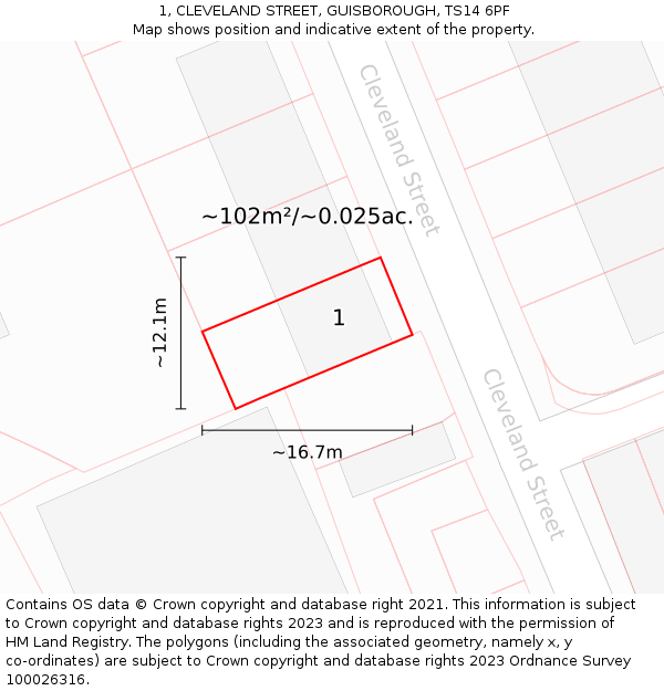 1, CLEVELAND STREET, GUISBOROUGH, TS14 6PF: Plot and title map