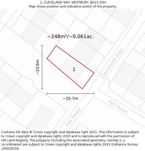 1, CLEVELAND WAY, WESTBURY, BA13 2GH: Plot and title map