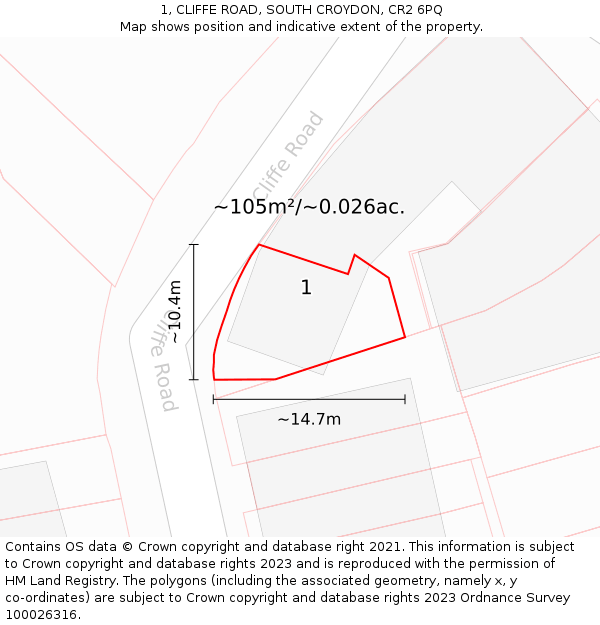 1, CLIFFE ROAD, SOUTH CROYDON, CR2 6PQ: Plot and title map