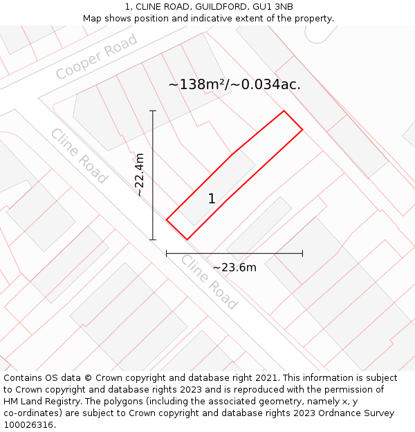 1, CLINE ROAD, GUILDFORD, GU1 3NB: Plot and title map