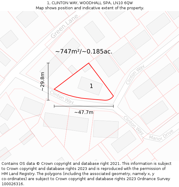 1, CLINTON WAY, WOODHALL SPA, LN10 6QW: Plot and title map