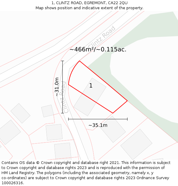 1, CLINTZ ROAD, EGREMONT, CA22 2QU: Plot and title map