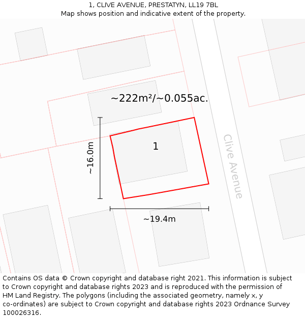 1, CLIVE AVENUE, PRESTATYN, LL19 7BL: Plot and title map