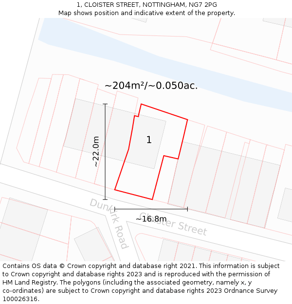1, CLOISTER STREET, NOTTINGHAM, NG7 2PG: Plot and title map