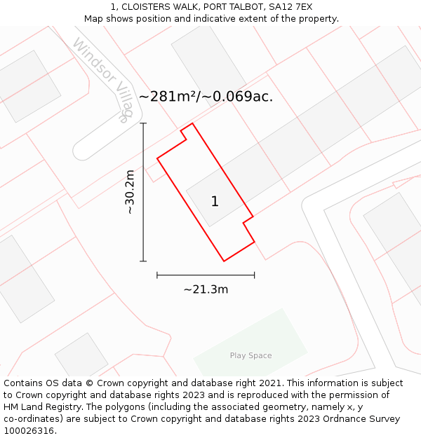 1, CLOISTERS WALK, PORT TALBOT, SA12 7EX: Plot and title map