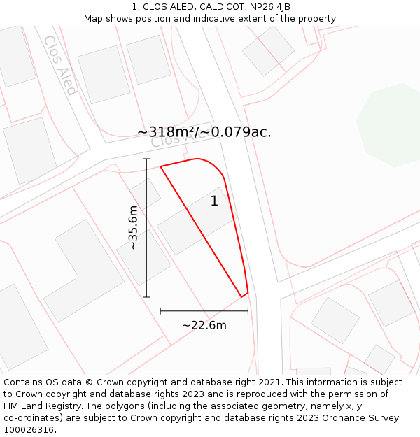 1, CLOS ALED, CALDICOT, NP26 4JB: Plot and title map