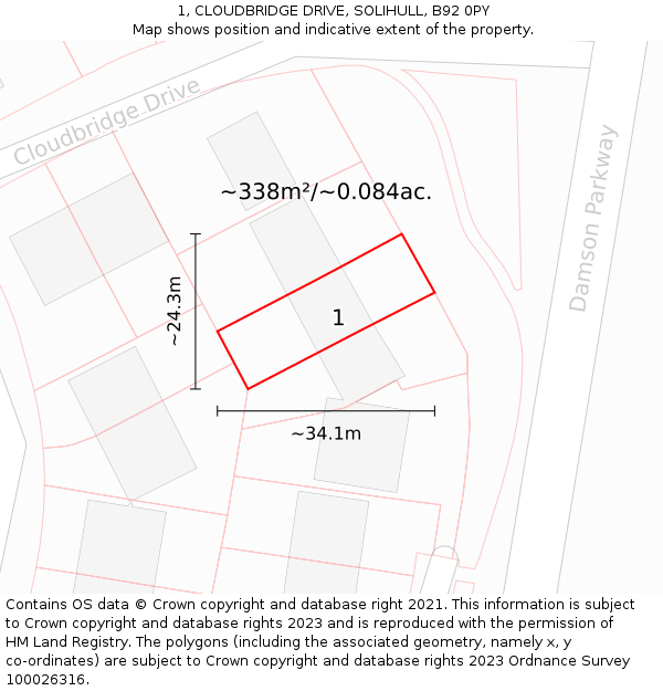1, CLOUDBRIDGE DRIVE, SOLIHULL, B92 0PY: Plot and title map