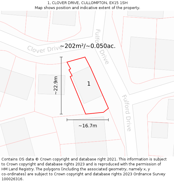 1, CLOVER DRIVE, CULLOMPTON, EX15 1SH: Plot and title map